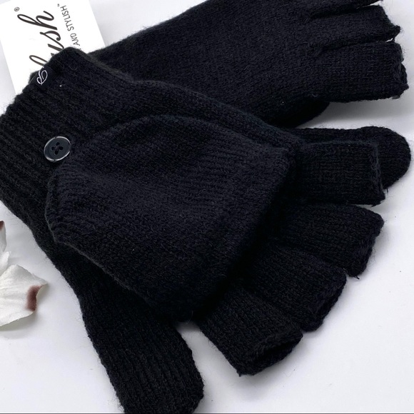 NWT Plush Fleece-Lined Texting Fingerless Mittens in Black, OS - Picture 5 of 15